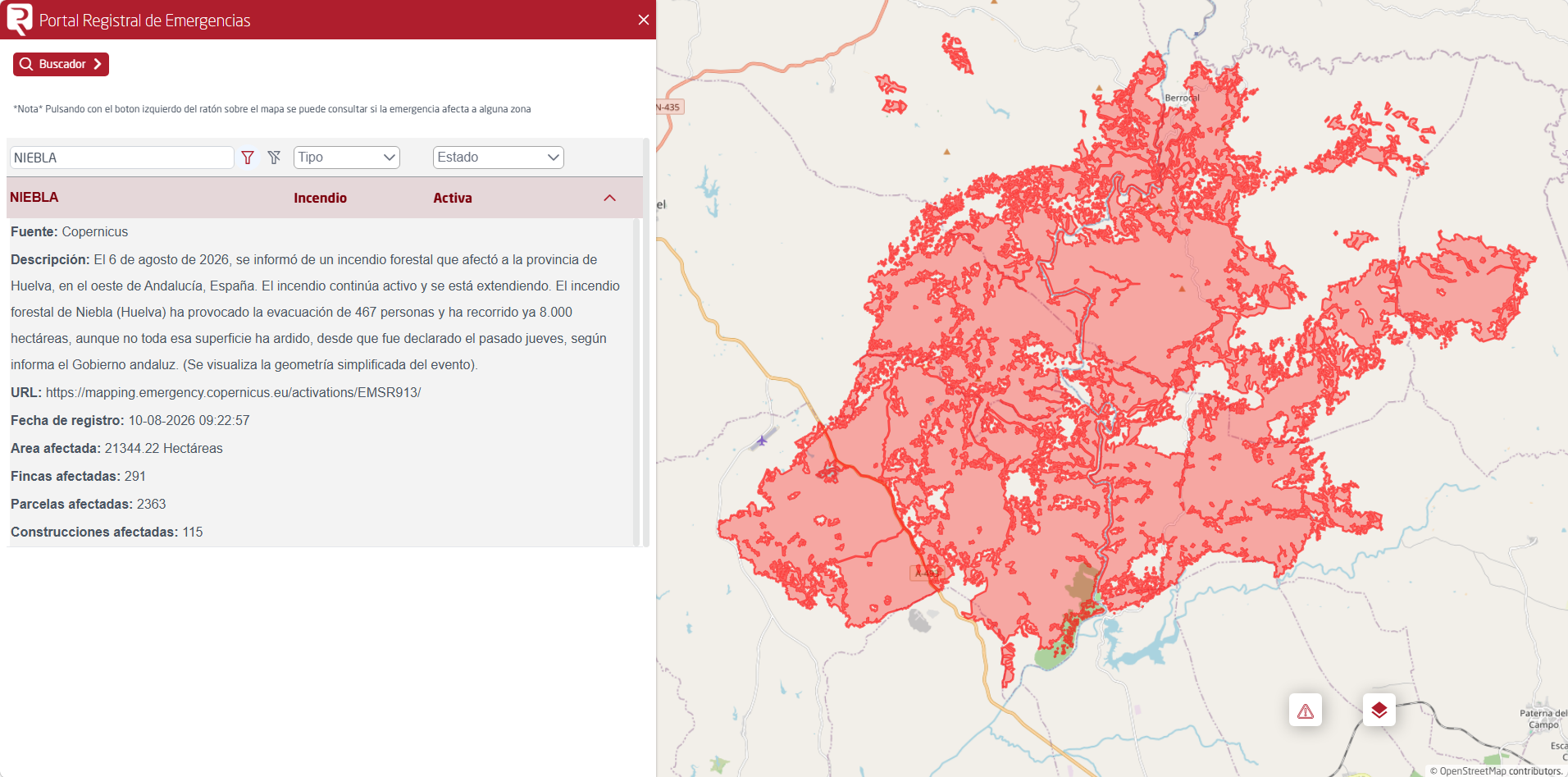 El Colegio de Registradores activa el Portal Registral de Emergencias ante el incendio ocurrido en Huelva
