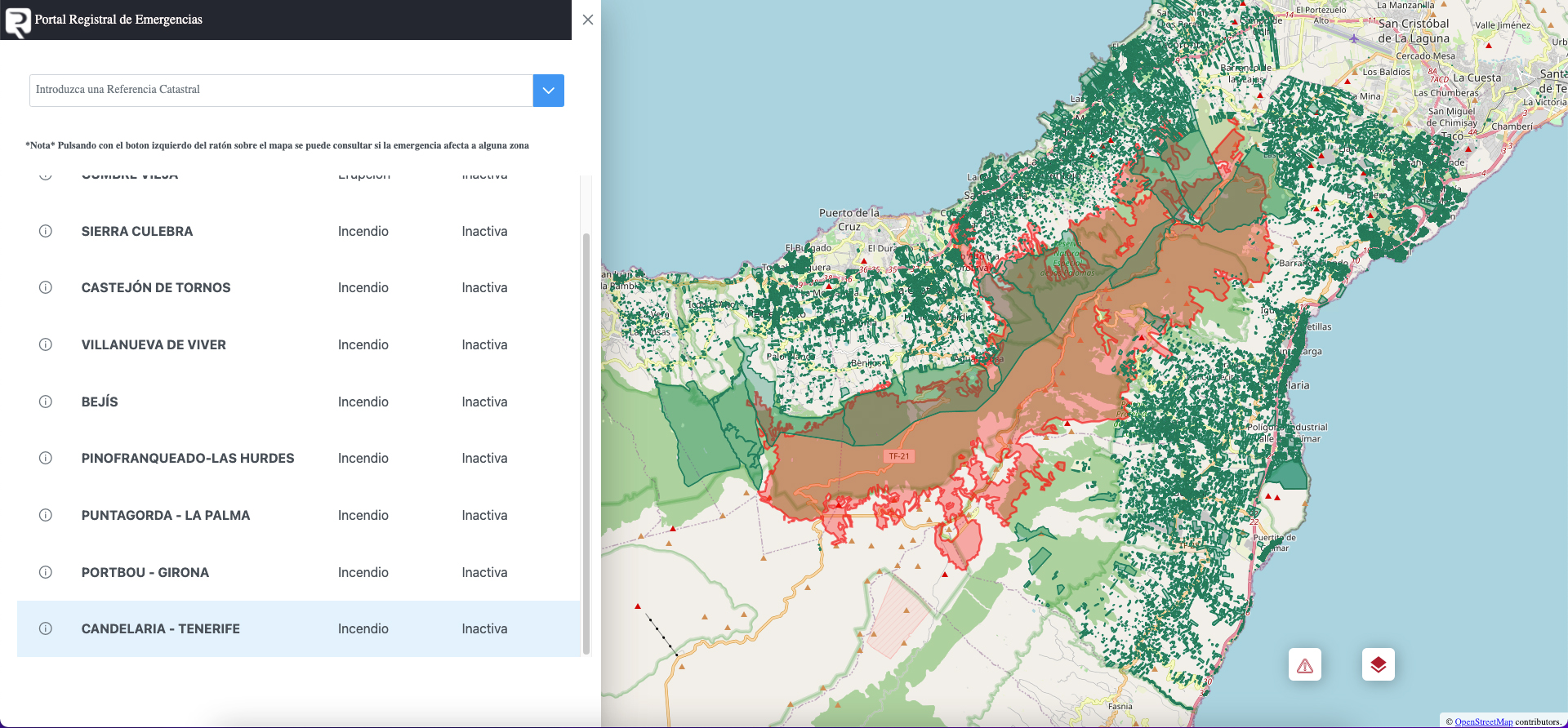 El incendio de Tenerife ha afectado a 364 fincas y 246 edificaciones